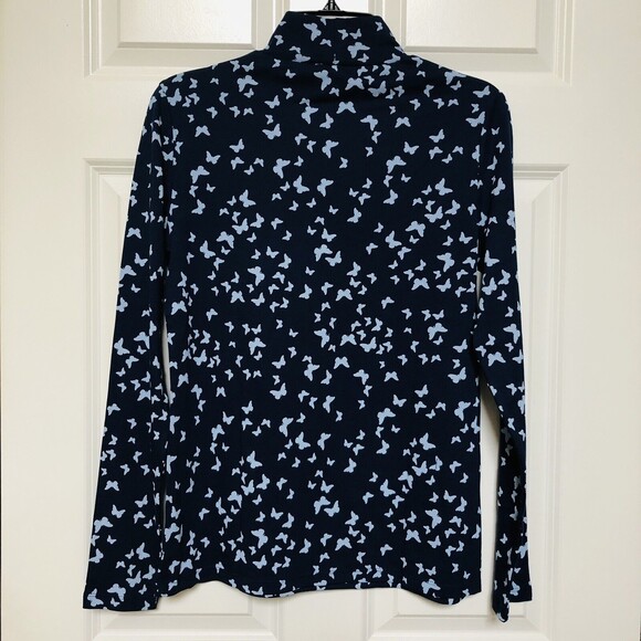 NWT CROFT&BARROW SIZE XL 100% COTTON LONG SLEEVE MOCK -NECK NAVY BUTTERFLY  hgd - Picture 3 of 5